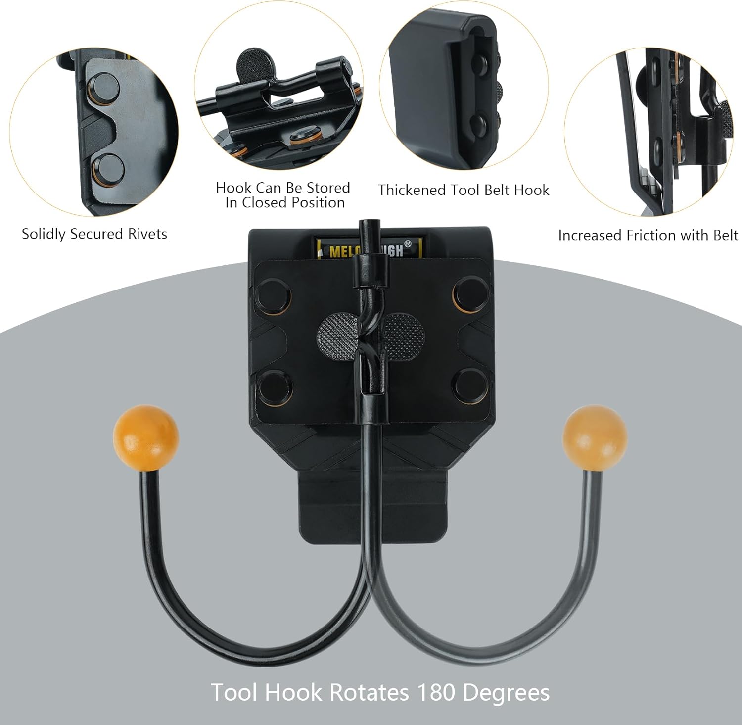 【MBD02-Black】MELOTOUGH Tool Belt Hook,Tool Holster,Drill Belt Holder,Cordless Drill Holster Single