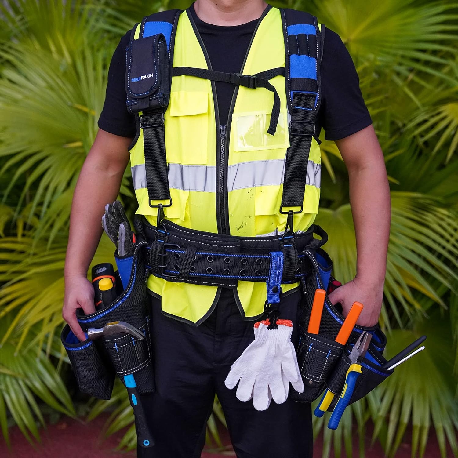 MELOTOUGH Pro Framer's Combo System Apron Tool Pouch Tool Belt with Suspenders Builder Heavy Duty Carpenter Suspension Rig Tool Belt and Multi Function (Blue)…