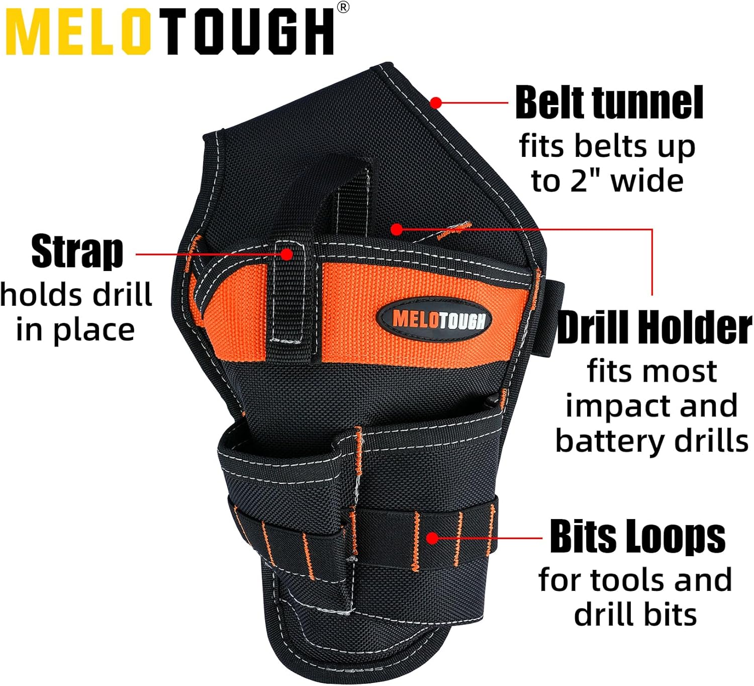 【MDH01-R】MELOTOUGH Left/Right Handed Belt Cordless Drill Holster for Tool Belt Drill Pouch Impact Driver Holster for Drill bits