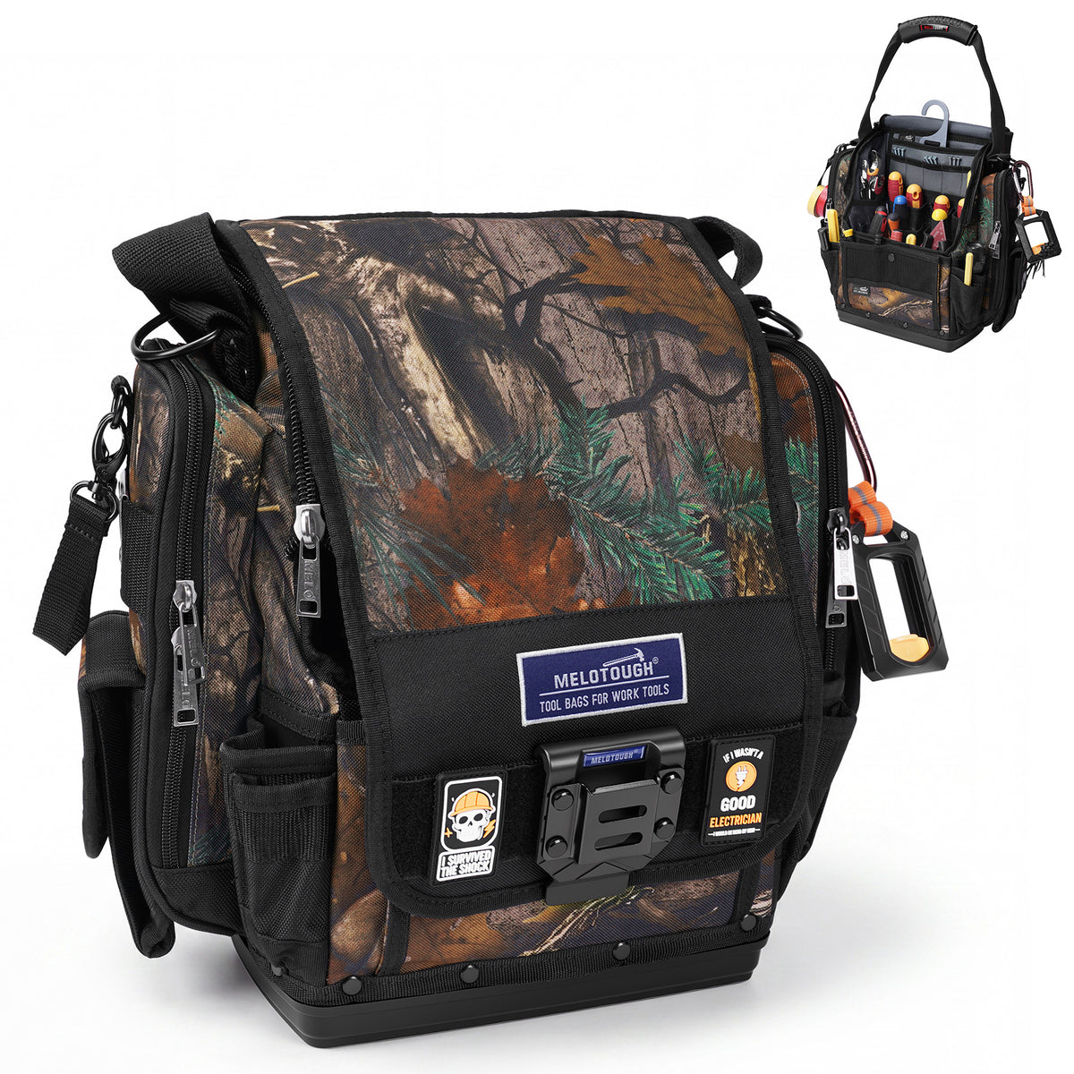 MELOTOUGH Electrician Tool Pouch Bag with Handle Easy Access Small Tool Pouch with Hard Bottom for Carpenter/Technican