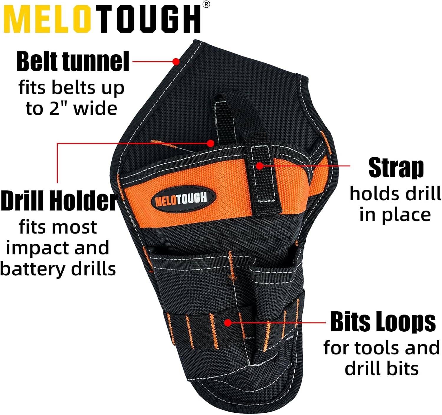 【MDH01-L】MELOTOUGH Left/Right Handed Belt Cordless Drill Holster for Tool Belt Drill Pouch Impact Driver Holster for Drill bits