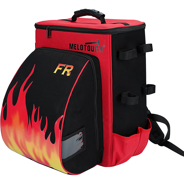 【WT03-Red】MELOTOUGH Welding Backpack Fire - Resistant Fabric 32.56L Large Capacity Welding Bag for Tools and Helmet Multipurpose Welder Backpack with Multiple Storage and Extra Stickers (Red)