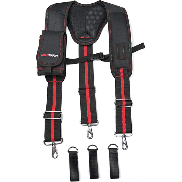 【SW101-Red】MELOTOUGH Tool Belt Suspenders for Work Belt Suspenders Heavy Duty Padded Suspenders for Electrician/Construction/Farmer