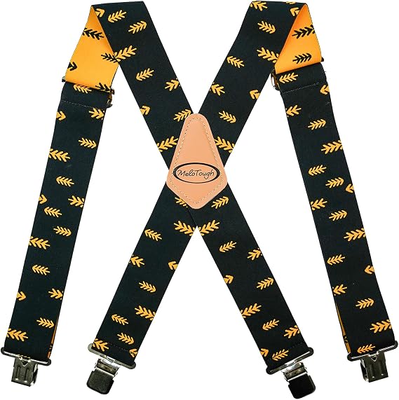 MELOTOUGH Men's Heavy Duty Work Suspenders, 2 Inch Fully Elastic X-Back Adjustable Suspenders with Metal Clips