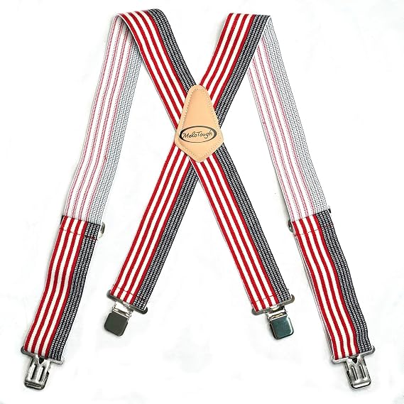 MELOTOUGH Men's Heavy Duty Work Suspenders, 2 Inch Fully Elastic X-Back Adjustable Suspenders with Metal Clips