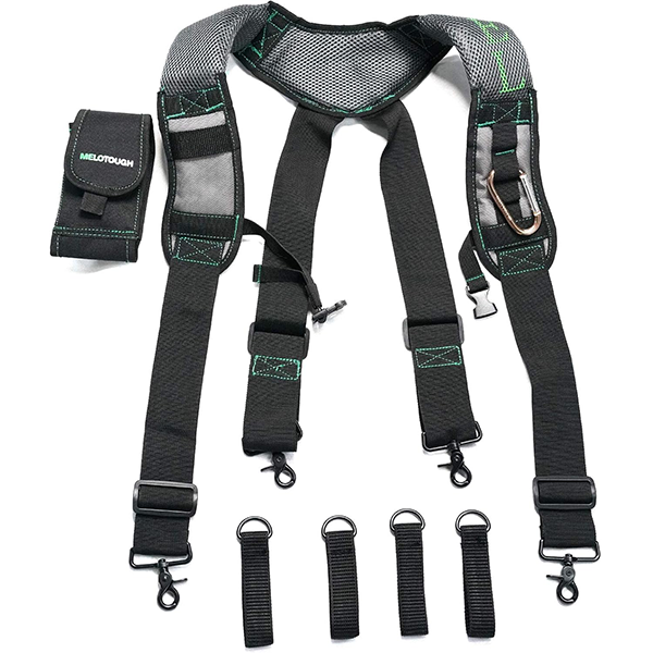 【SG001-Trigger】MELOTOUGH Gel Tool Belt Suspenders Work Belt Suspenders with Gel shoulder pad for Electrican/Construction/Farmer (Trigger Snap Hook end work Suspenders)
