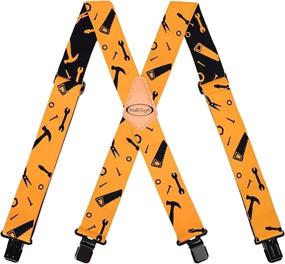 MELOTOUGH Men's Heavy Duty Work Suspenders, 2 Inch Fully Elastic X-Back Adjustable Suspenders with Metal Clips