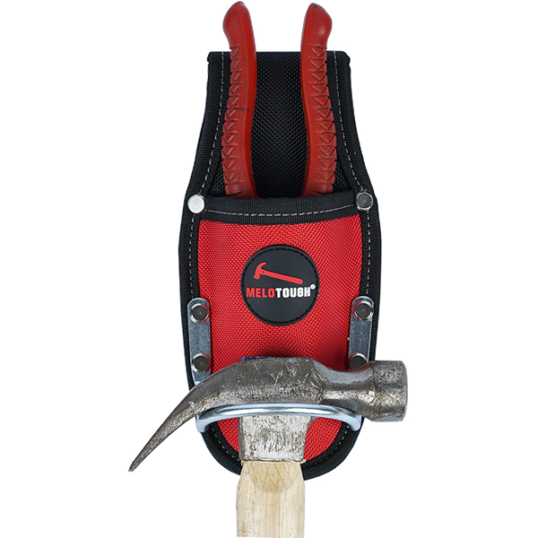 【MP004-Red】MELOTOUGH Plier Holster Tool Holder and Heavy Duty Steel Loop Hammer Holder for Tool Belt Work Organizer Pocket Durable and Compact Tool Holder for Construction,Electrician