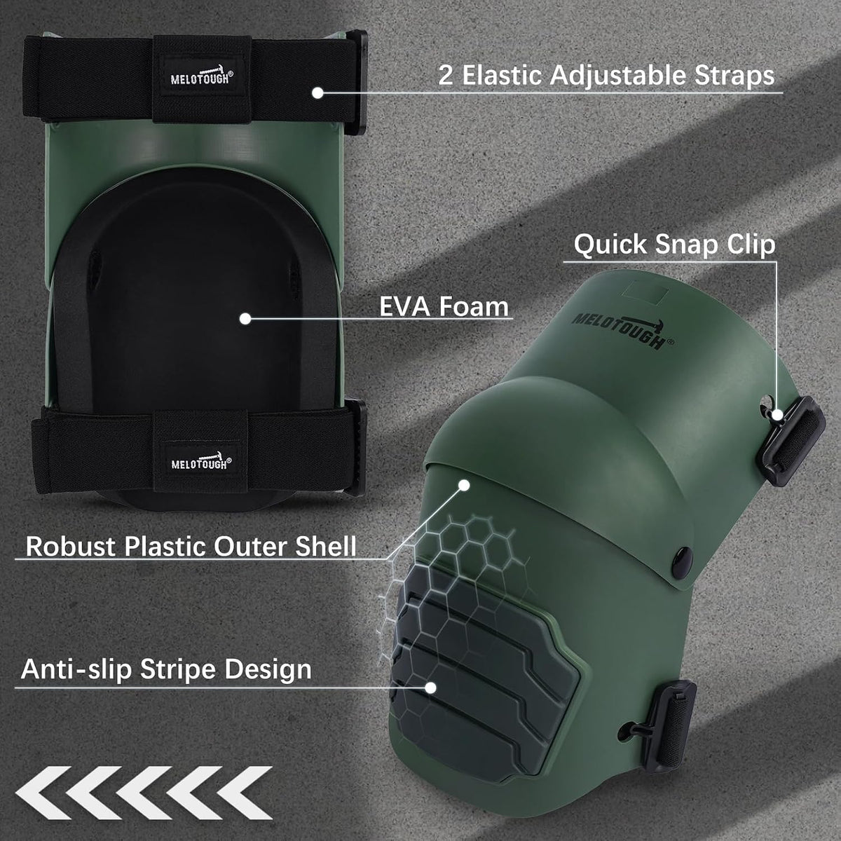 MELOTOUGH Knee Pads for Work,Construction,Flooring,Gardening-Comfortable and Flexible(Army Green)