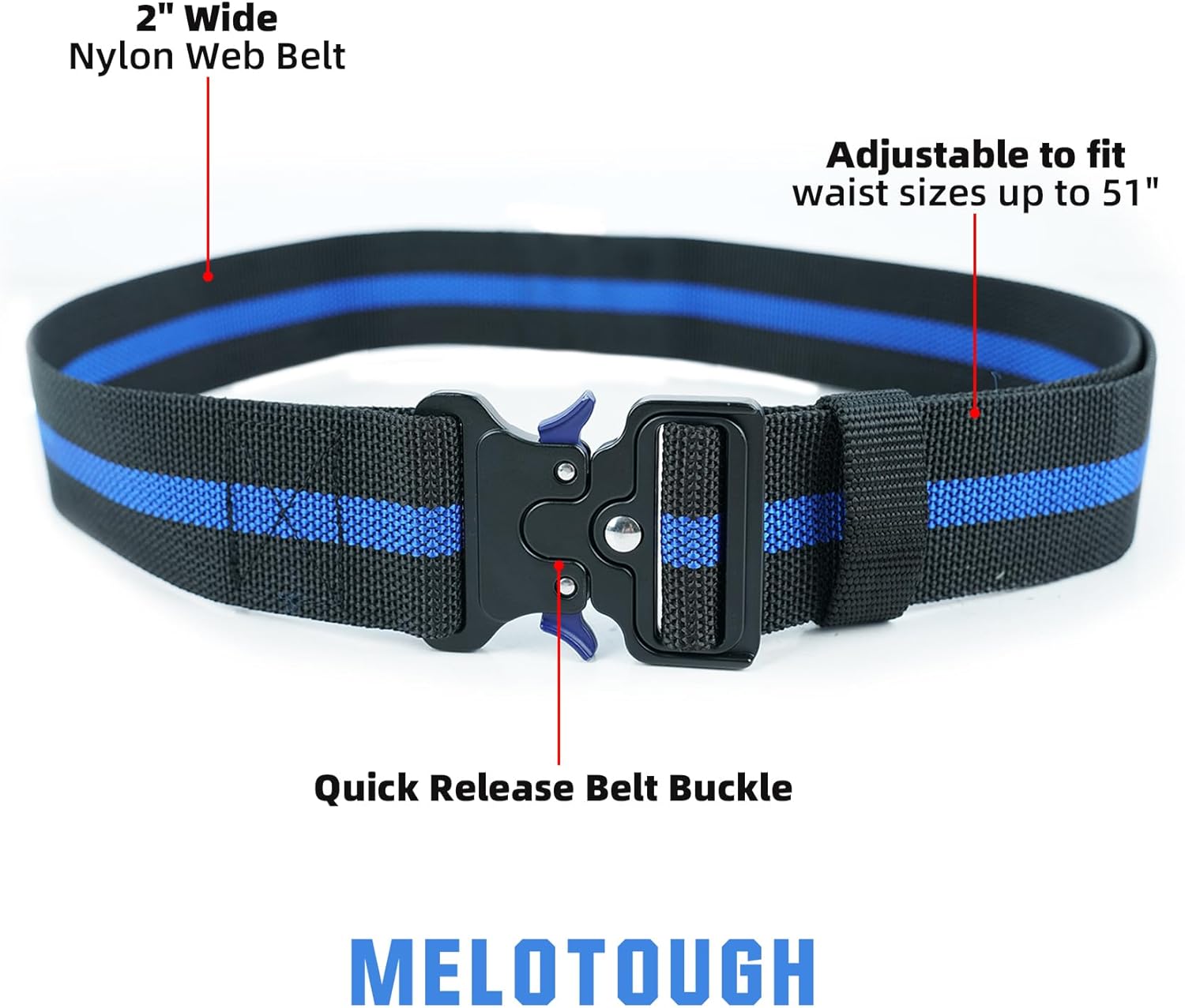 MELOTOUGH 2" Nylon Web Work Tool Belt for Men with Heavy Duty Quick Release Rugged Metal Buckle outdoor men's belt Tool Belts （Blue）