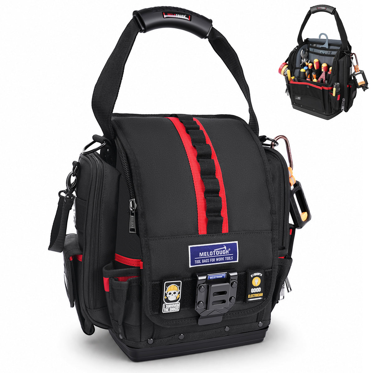 MELOTOUGH Electrician Tool Pouch Bag with Handle Easy Access Small Tool Pouch with Hard Bottom for Carpenter/Technican