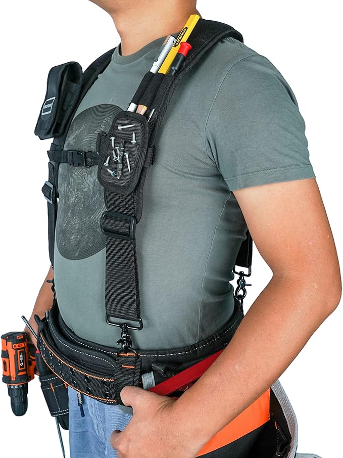【SW401-Black】MELOTOUGH Magnetic Tool Belt Suspenders with Magnetic WristBand for Work Belt Padded Suspenders Constrcution