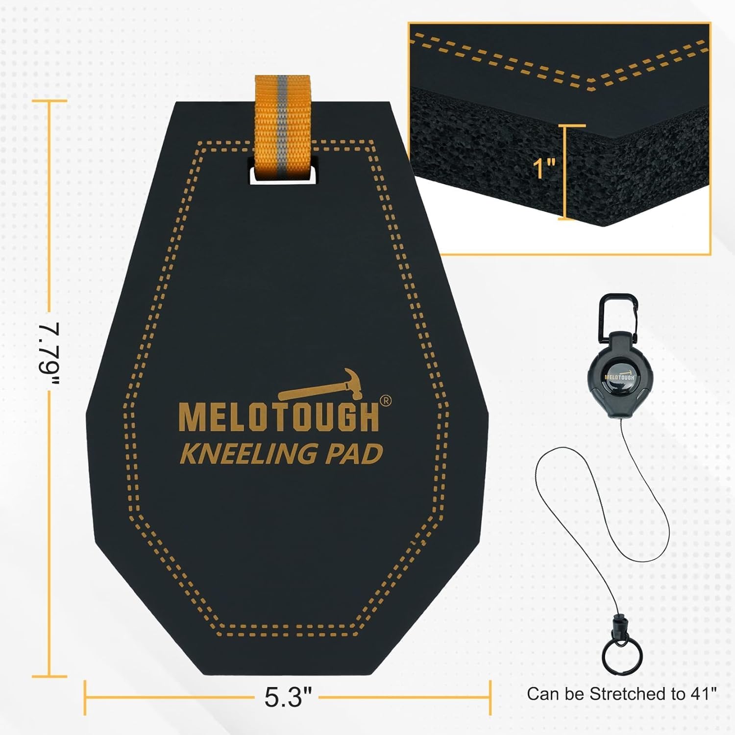 MELOTOUGH Mini Kneeling Pads with Badge Reel for Work, 1" Thick Soft NBR Foam Kneeling Pad for Mechanics, Construction, Electricians, Plumbers - Portable & Comfortable (Black)