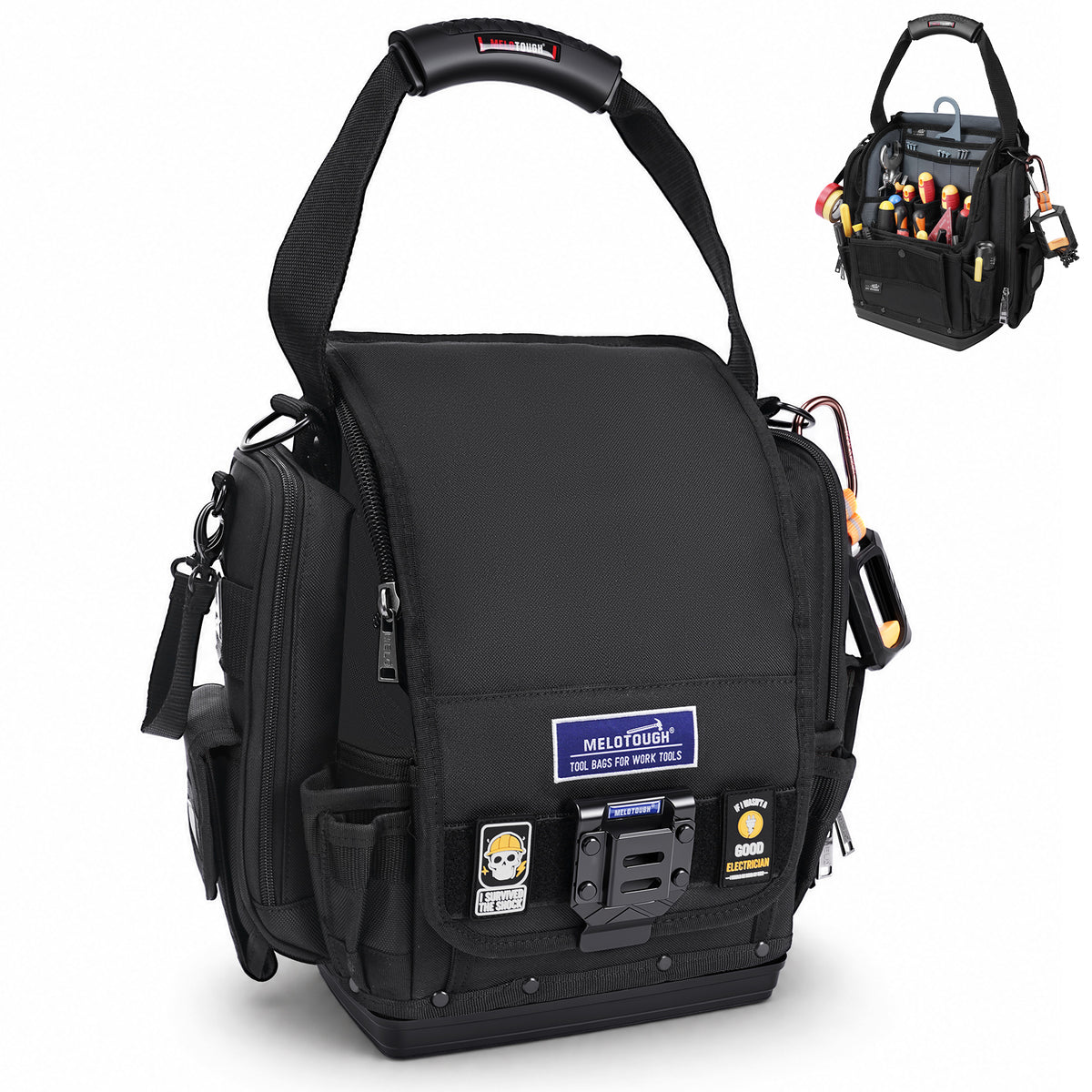 MELOTOUGH Electrician Tool Pouch Bag with Handle Easy Access Small Tool Pouch with Hard Bottom for Carpenter/Technican
