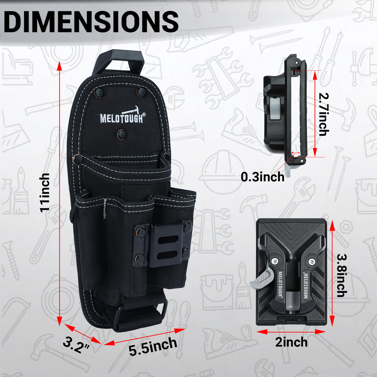 MELOTOUGH 7-Pocket Small Tool Pouch with Quick-Release Belt Clip (Black)