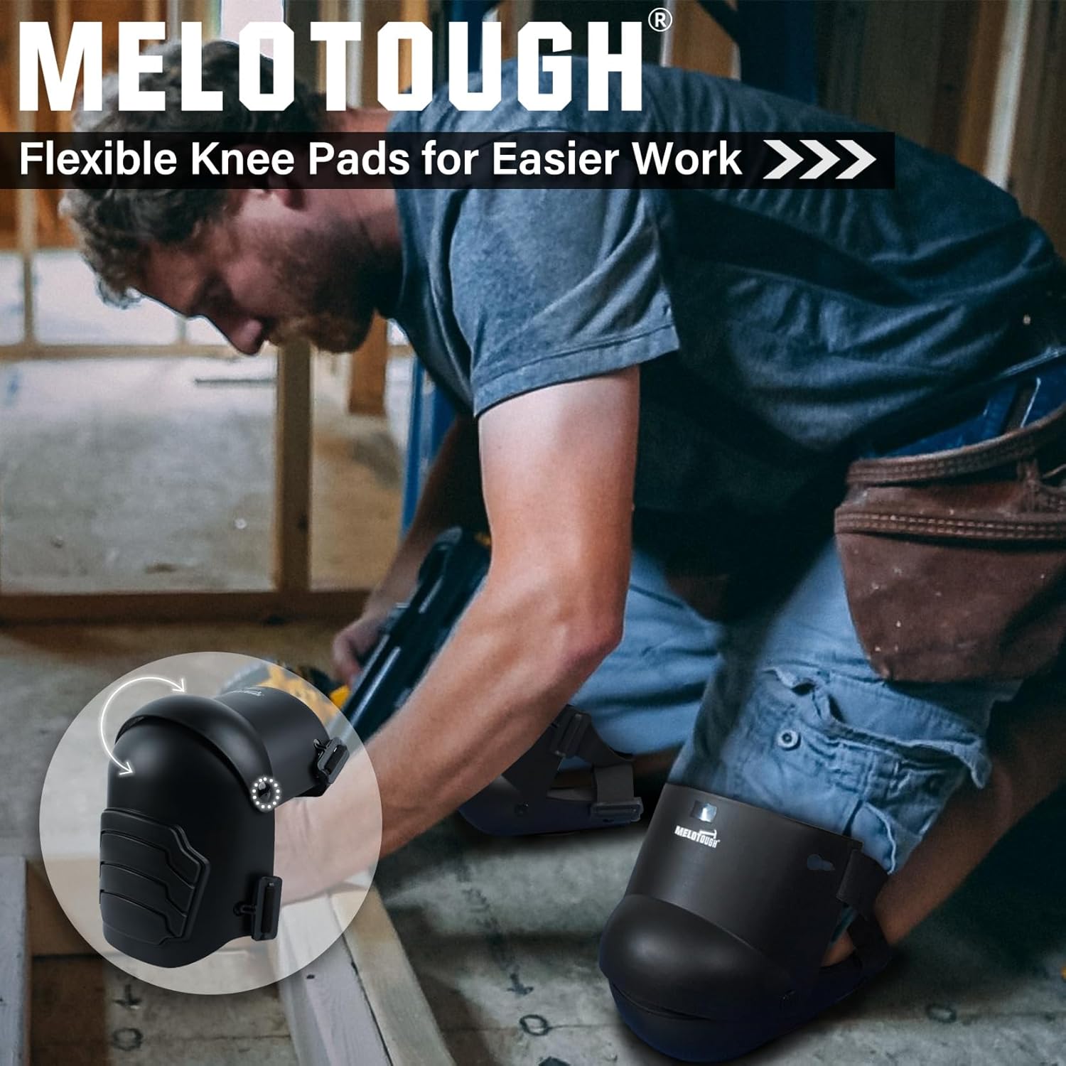 MELOTOUGH Knee Pads for Work,Construction,Flooring,Gardening-Comfortable and Flexible(BLACK)