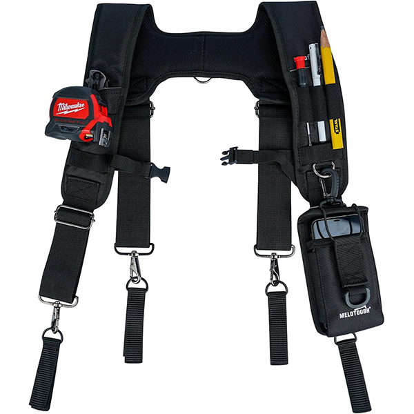 【SW201A-Black 2】MELOTOUGH Tool Belt Suspenders Construction Bag Suspenders Padded Work belt Suspenders for Carpenter/Electrician/Roofing/Farmer work Suspension Rig(H Back)