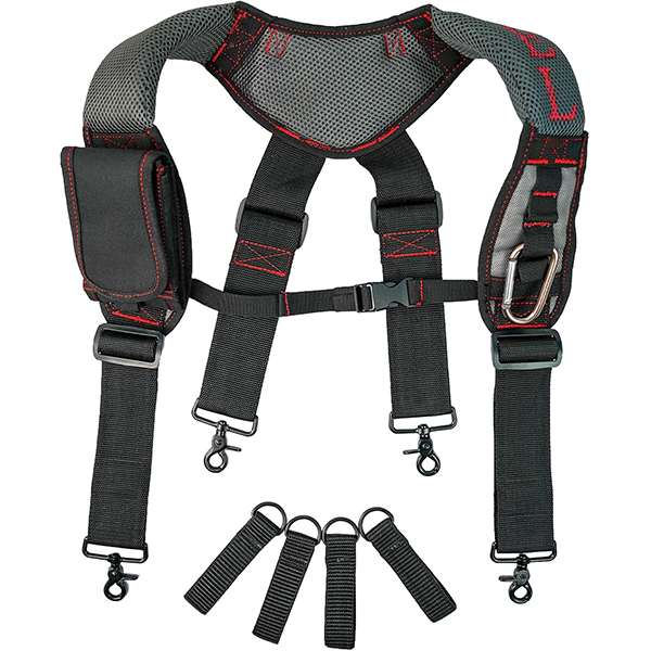 【SG001-Red】MELOTOUGH Gel Padded Tool Belt Suspenders Work Belt Suspender Tool Belt Suspenders with Gel shoulder for Electrician,Contruction,Carpenter (Trigger Snap Hook with Red Color)