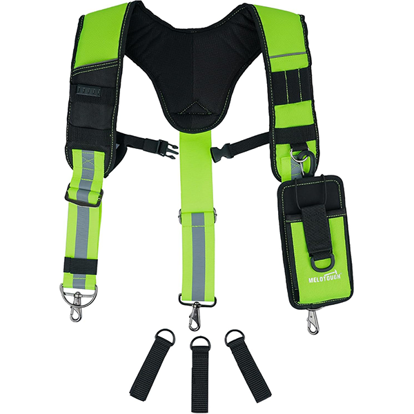 【SW101A-HI VIZ】MELOTOUGH Reflective Safety Tool Belt Suspenders Construction Bag Suspenders Padded Work belt Suspenders for Carpenter/Electrician/Roofing/Farmer work Suspension Rig(Reflective Green)