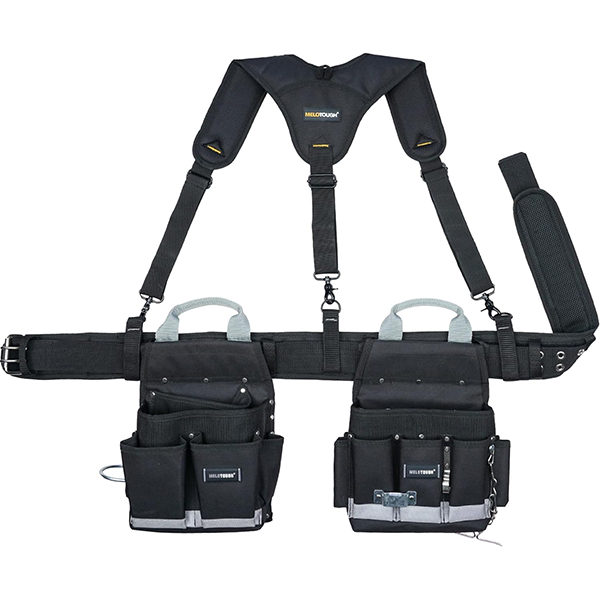 【TC04】MELOTOUGH Electrician Tool Belt with Suspenders Tool Bag Suspenders Tool Belt Combo Construction Tool Pouch Heavy Duty Suspension Rig for Electrician, Roofing,Contractor,Carpenter