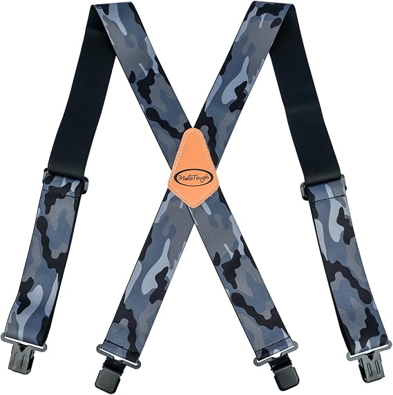 MELOTOUGH Men's Heavy Duty Work Suspenders, 2 Inch Fully Elastic X-Back Adjustable Suspenders with Metal Clips