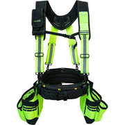 【TC02-Reflective Green】MELOTOUGH Reflective Safety Tool Belt with Suspenders Hi Vis Tool Bag Suspenders Tool Belt Construction Heavy Duty Work Suspension Rig (Hi Viz Lime)