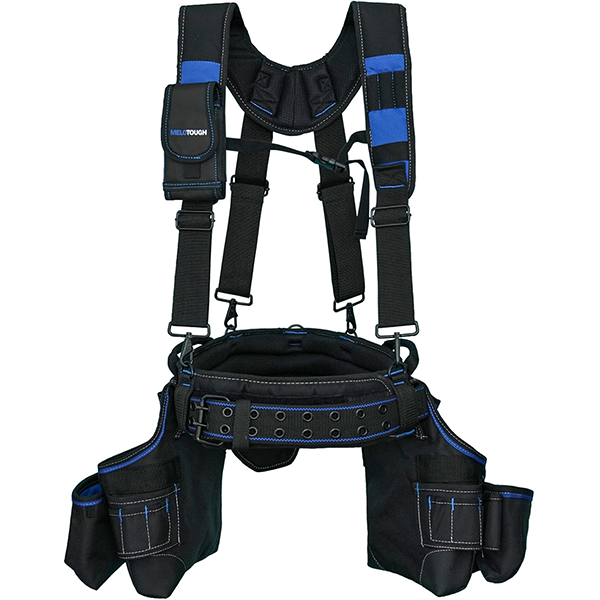 【TC02-Black】MELOTOUGH Pro Framer's Combo System Apron Tool Pouch Tool Belt with Suspenders Builder Heavy Duty Carpenter Suspension Rig Tool Belt and Multi Function (Blue)…