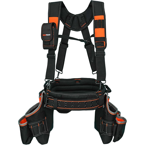 【TC02-Orange】MELOTOUGH Pro Framer Combo System Tool Belt with Suspenders Construction Tool Pouch Builder Heavy Duty Carpenter Suspension Rig Tool Belt and Multi Function for electrician, roofing,contractor