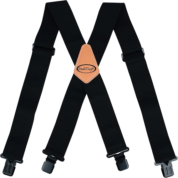 MELOTOUGH Men's Heavy Duty Work Suspenders, 2 Inch Fully Elastic X-Back Adjustable Suspenders with Metal Clips