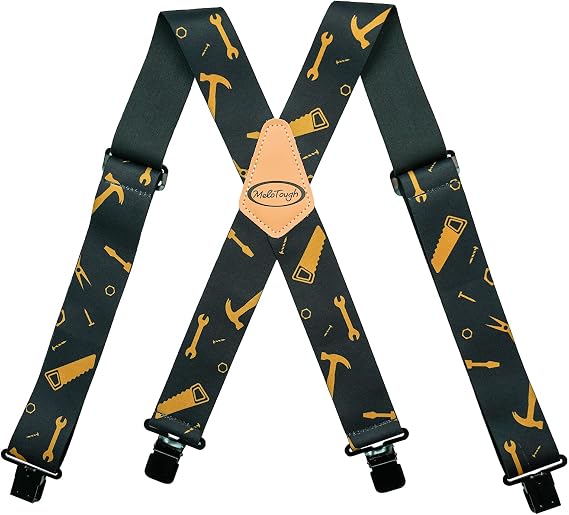 MELOTOUGH Men's Heavy Duty Work Suspenders, 2 Inch Fully Elastic X-Back Adjustable Suspenders with Metal Clips