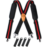 【SW004-Red】MELOTOUGHTool Belt Suspenders Tool Harness for Heavy Duty Work Movable shoulder Pads, Quick lobster clasp Tool Belt (Red Strip)