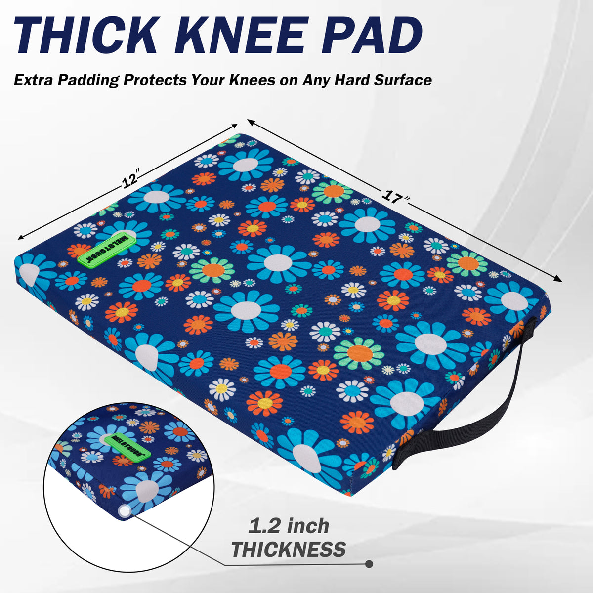 MELOTOUGH 17" Garden Kneeling Pad, Removable Washable Cover with Carry Handle, Thick NBR Foam Knee Cushion