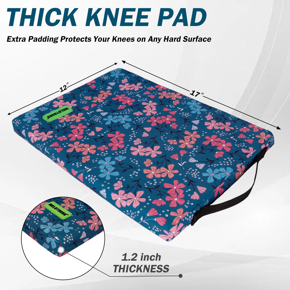 MELOTOUGH 17" Garden Kneeling Pad, Removable Washable Cover with Carry Handle, Thick NBR Foam Knee Cushion