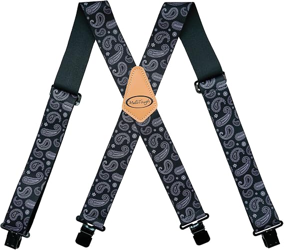 MELOTOUGH Men's Heavy Duty Work Suspenders, 2 Inch Fully Elastic X-Back Adjustable Suspenders with Metal Clips