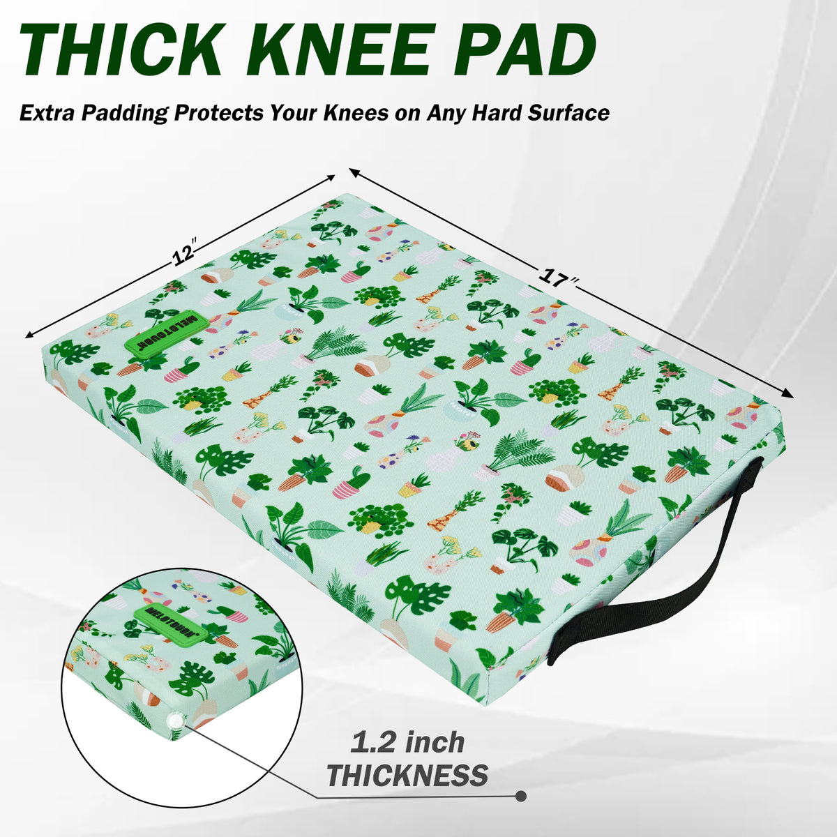 MELOTOUGH 17" Garden Kneeling Pad, Removable Washable Cover with Carry Handle, Thick NBR Foam Knee Cushion