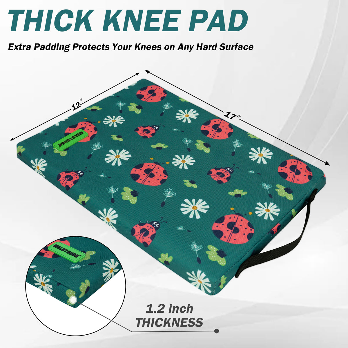 MELOTOUGH 17" Garden Kneeling Pad, Removable Washable Cover with Carry Handle, Thick NBR Foam Knee Cushion