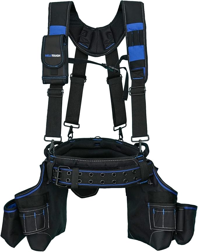 【TC01-Red】MELOTOUGH Pro Framer Combo System-Magnetic Tool Pouch Build Heavy Duty Carpenter Tool Belt and Multi Function Tool Belt Suspenders（red)