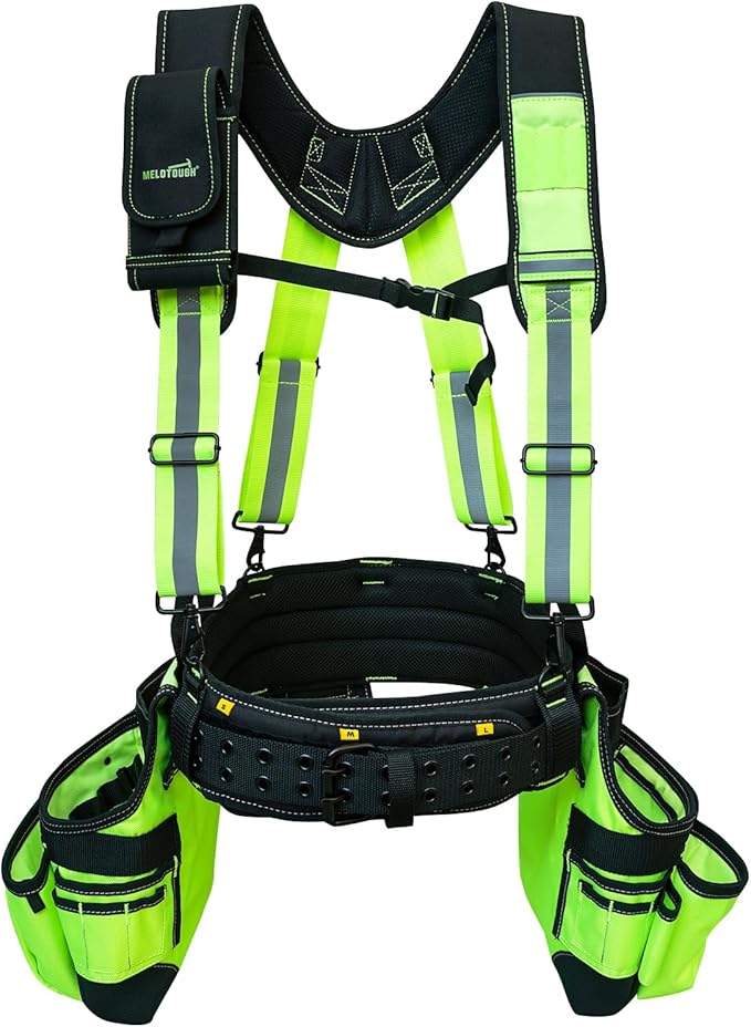 【TC02-Black】MELOTOUGH Pro Framer's Combo System Apron Tool Pouch Tool Belt with Suspenders Builder Heavy Duty Carpenter Suspension Rig Tool Belt and Multi Function (Blue)…