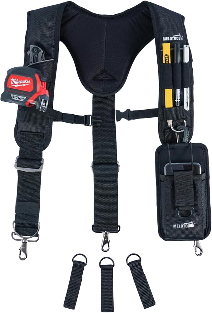 MELOTOUGH Tool Belt Suspenders Work Belt Suspenders for Men Big and Tall Construction Bag Suspenders Padded Work belt for Carpenter/Electrician/Roofing/Farmer work(Y Back)