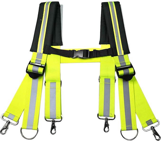 【SW201B-Hi Vis Black】MELOTOUGH Tool Belt Suspenders Construction Work Suspender with Reflective Firefighter suspenders Strip Hi Vis Safety Work Padder Shoulder Suspender (Hi Vis Black)