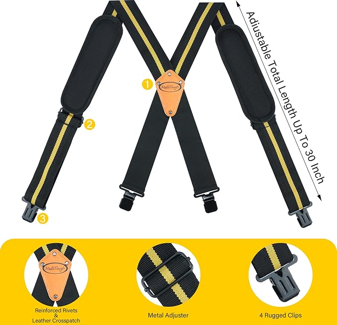 Movable shoulder Padded Suspenders for Tool Belt