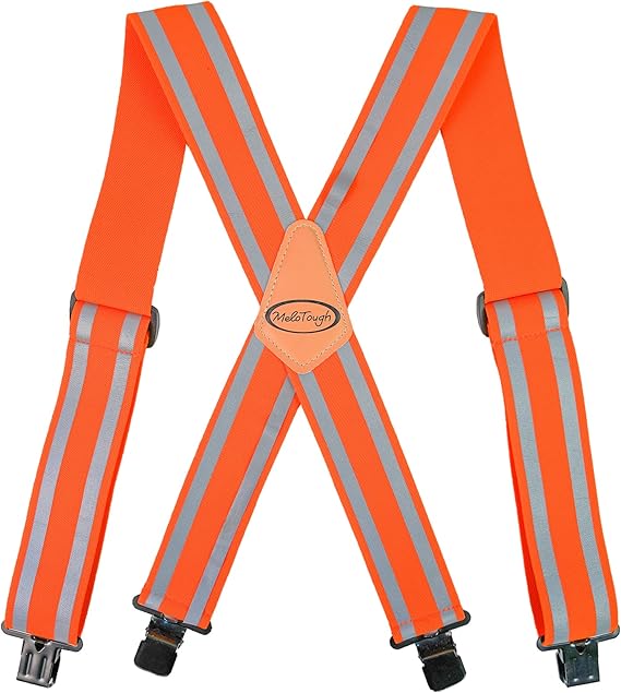 【SW001EL-Hi viz Green】MELOTOUGH Reflective Safety Suspenders|Work Suspenders with Hi Viz Reflective Strip Hold Up Tool Belt Suspenders