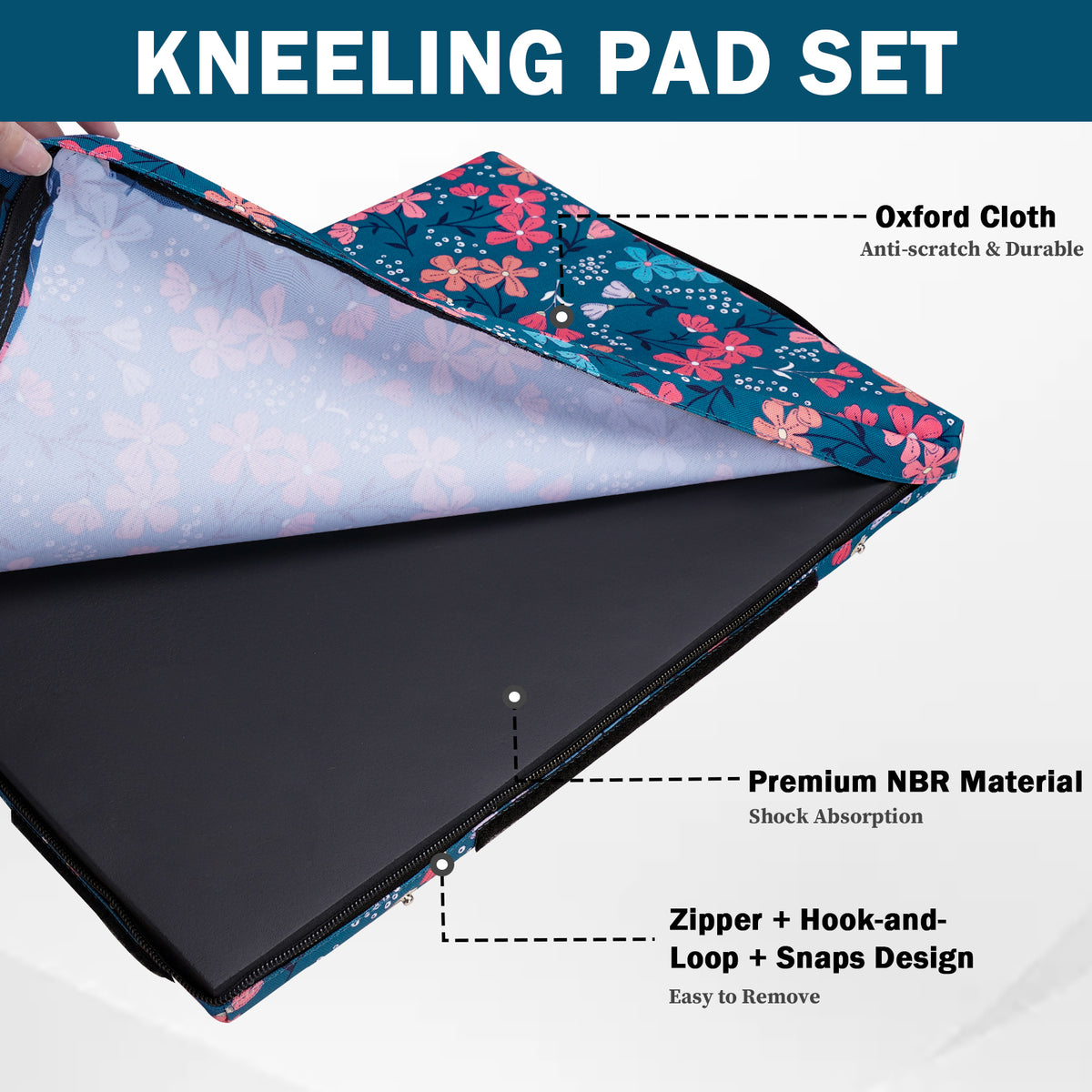 MELOTOUGH 17" Garden Kneeling Pad, Removable Washable Cover with Carry Handle, Thick NBR Foam Knee Cushion