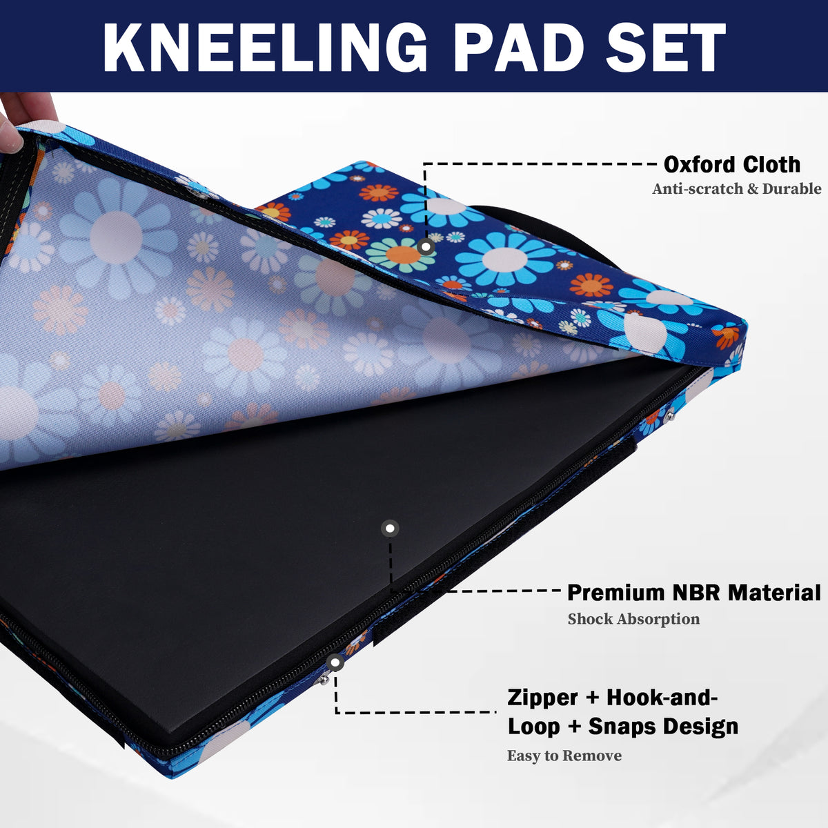 MELOTOUGH 17" Garden Kneeling Pad, Removable Washable Cover with Carry Handle, Thick NBR Foam Knee Cushion