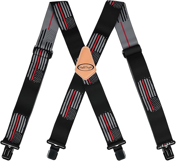 MELOTOUGH Men's Heavy Duty Work Suspenders, 2 Inch Fully Elastic X-Back Adjustable Suspenders with Metal Clips