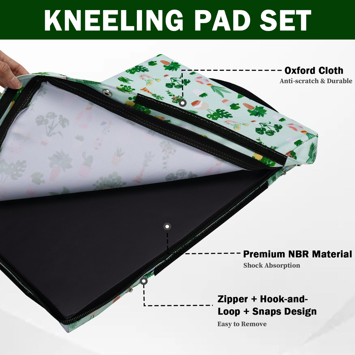 MELOTOUGH 17" Garden Kneeling Pad, Removable Washable Cover with Carry Handle, Thick NBR Foam Knee Cushion