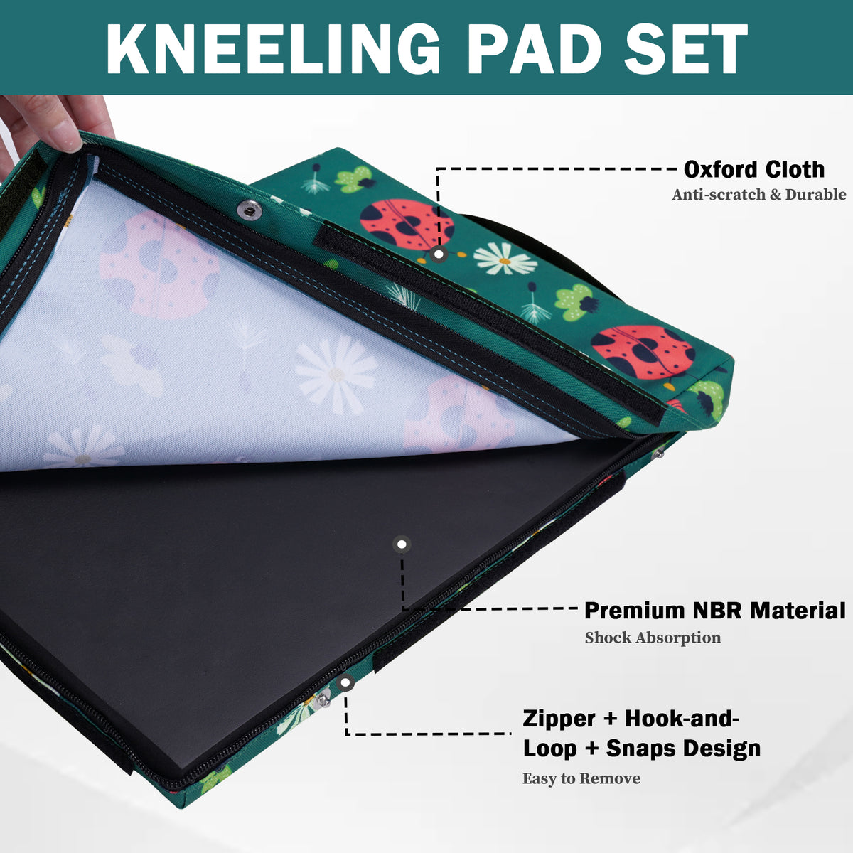 MELOTOUGH 17" Garden Kneeling Pad, Removable Washable Cover with Carry Handle, Thick NBR Foam Knee Cushion