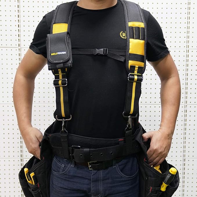MELOTOUGH Tool Belt Suspenders – Heavy Duty Padded Work Suspenders for Electricians, Construction & Farmers