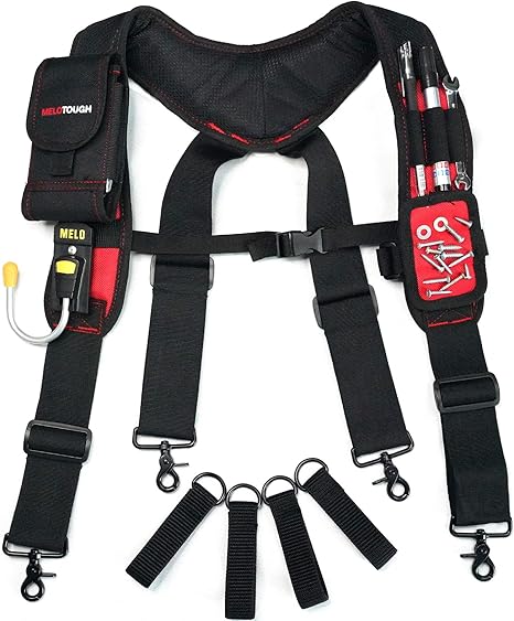 【SW401-Yellow】MELOTOUGH Magnetic Tool Belt Suspenders with Magnetic WristBand for Work Belt Padded Suspenders Constrcution