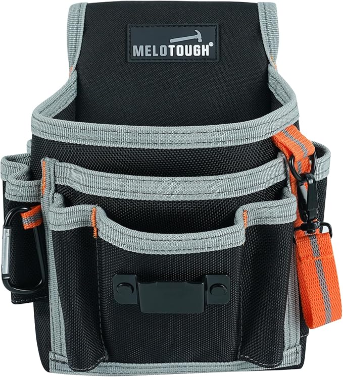 【MP001-Brown】MELOTOUGH Electrician's Small Tool Pouch for Tool Belt Tool Pouch Tool Holster with Multiple Pockets, Construction Pouch Tool Organizer for Tools